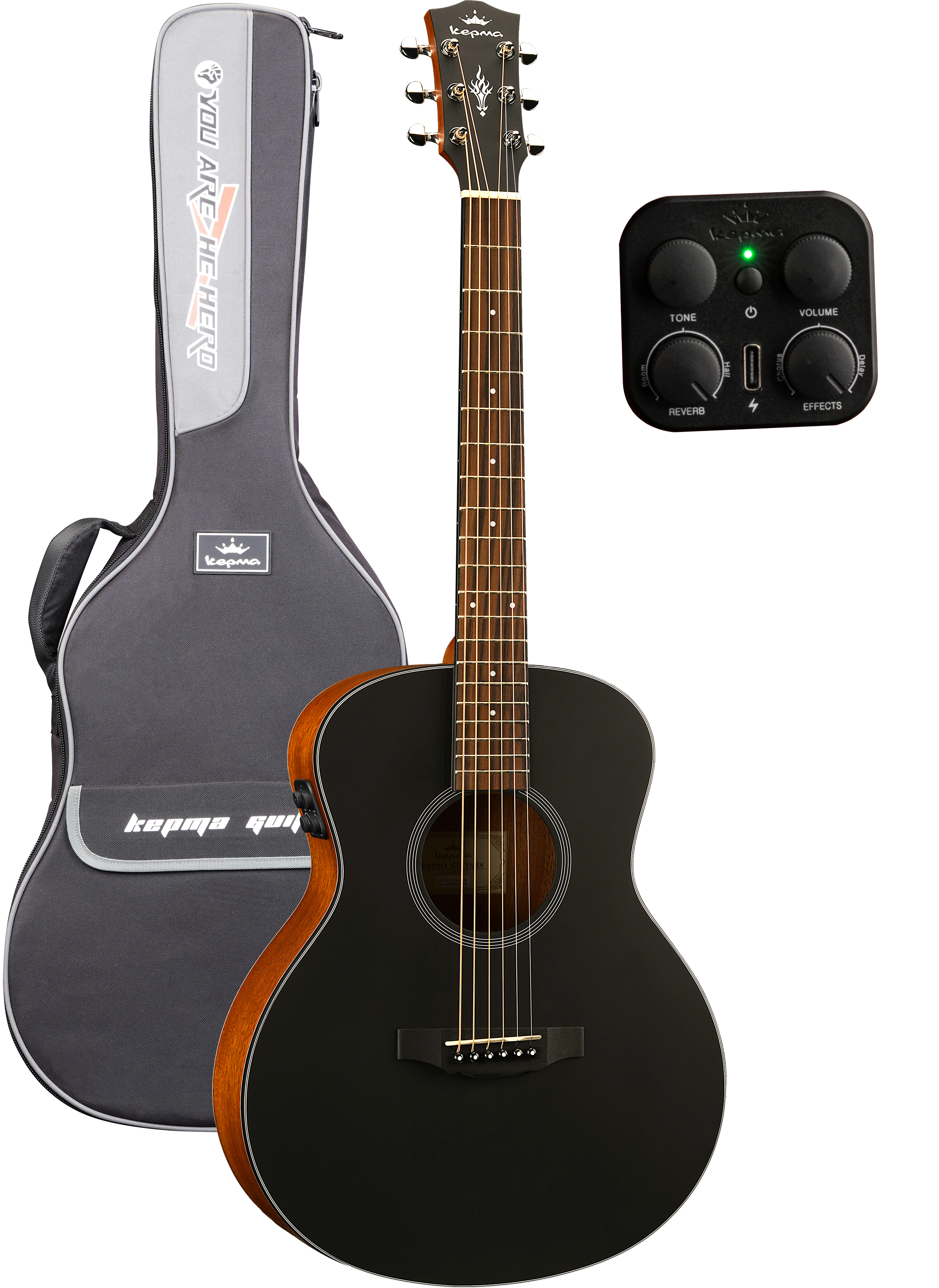 KEPMA GUITARS TRAVEL SERIES - ES36E-K10 MINI OM BLACK